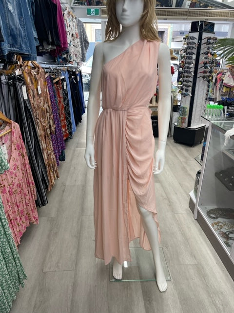 Apricot Pleated  Maxi Evening Dress