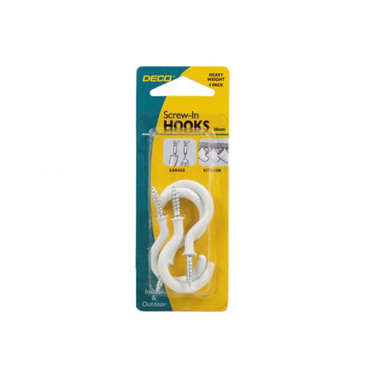 Deco Screw In Hooks / 38mm (Pack of 4) Heavy Duty