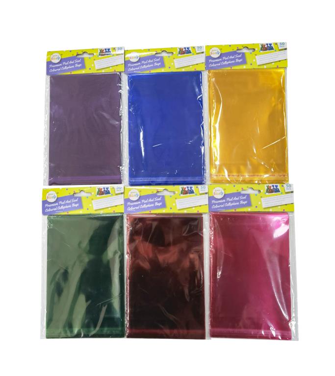 50PK Peel & Seal Cello Bags (Coloured Series) - 16CM x 12CM