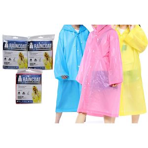 Adult Raincoat With Hood / Assorted Colours (S/M/L Mixed Sizes in a Carton)(Hooded Drawstring Coat & 5 Front Clip Buttons)