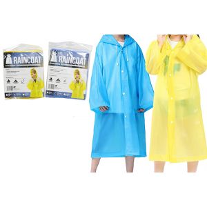 Childrens Raincoat With Hood / Assorted Colours (S/M/L Mixed Sizes in a Carton)(Hooded Drawstring Coat & 5 Front Clip Buttons)