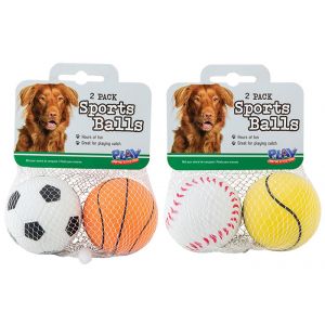 Dog Toy Sports Ball / 6cm (Pack of 2) Assorted Colours