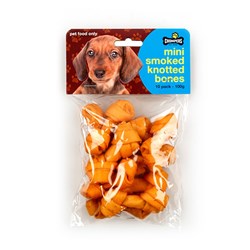 Dog Mini Smoked Knotted Bones 6cm Pk10 100g