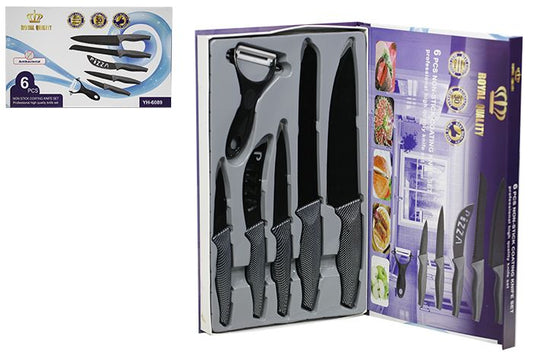 Knife Set - 6 Pcs / (Non-Stick Coating) Anti-bacterial Coated Blades