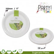 DISPOSABLE PLATES 230MM P/12 SUGARCANE