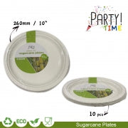 DISPOSABLE PLATES 260MM P/10 SUGARCANE