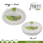 DISPOSABLE PLATES OVAL 260X195MM P/40 SUGARCANE