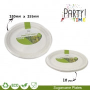 DISPOSABLE OVAL PLATES 320X255MM P/10 SUGARCANE